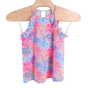 Lilly Pulitzer Tank Top Halter Ruffle Sleeveless Colorful‎ Pattern Women's S NEW